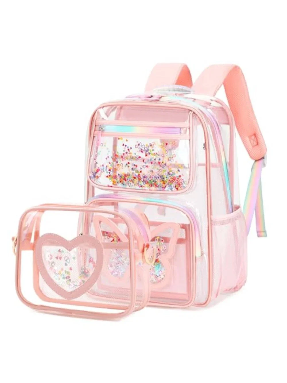 Large Clear Backpack for Girls, Transparent Stadium Approved Bookbag with Mesh